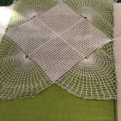 Vintage crochet doily set used, 4 pieces handmade dowry