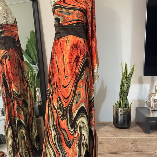 Mischalis Silk Gown One Shoulder Abstract Marble Print Size L Like New