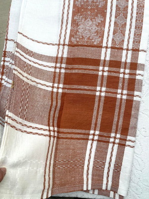 Tablecloth 1.50x1.70m white brown with geometric checkered design, new