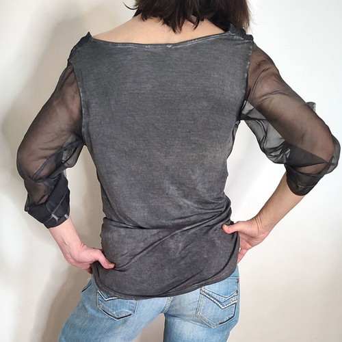 Silk-Viscose Top new, cloudy grey, XS/S with sequin detail