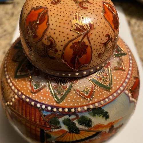 Vintage ceramic vase with lid Satsuma Moriage style new
