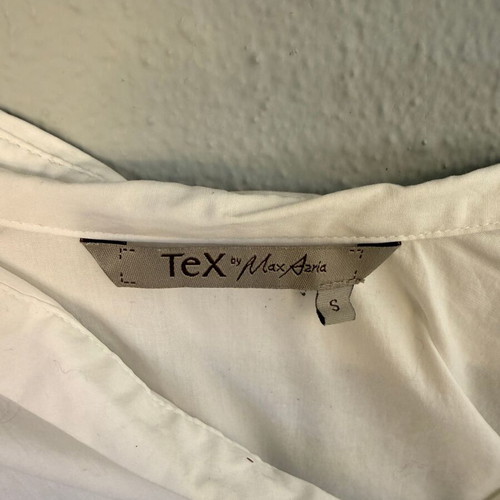 White blouse with draped design, used, size S by TeX