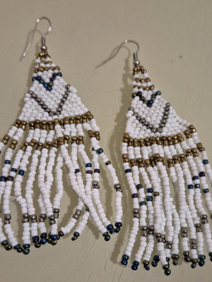 Handmade boho ethnic dangling earrings with seed beads