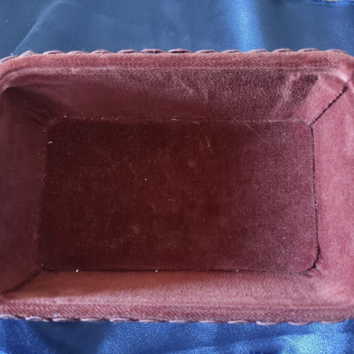 French velvet sewing and grooming tool box used, circa 1880