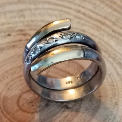 Silver gold ring 925 585 with zircon, like new, size 55