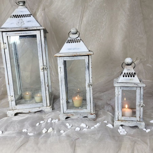 Decorative wooden lanterns set of 3 used, vintage style