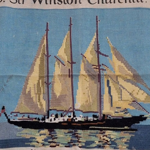 Vintage Penelope Needlework Tapestry Kit used, Sir Winston Churchill sailboat