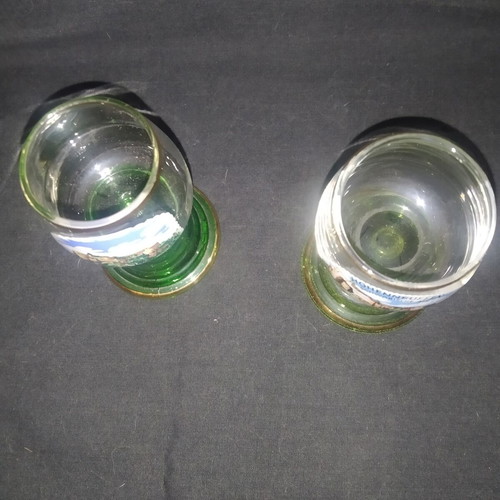 Vintage German Roemer shot glasses with Hohen-Neuffen castle design, set of 2