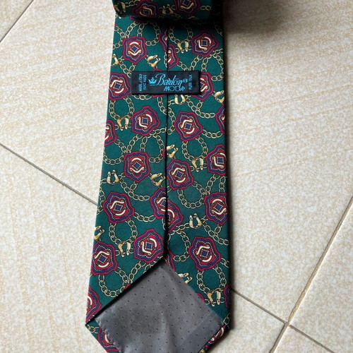 Barton pure green silk tie like new with burgundy blue and gold pattern