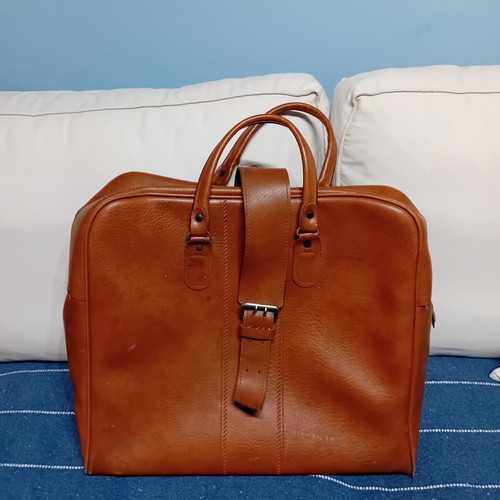 Vintage travel bag, genuine leather, tan color