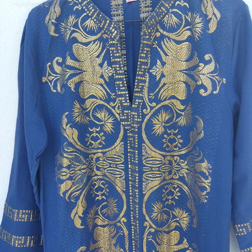 Vintage Greek Caftan DURA 60s 70s with Gold Embroidery Boho Chic Hippie