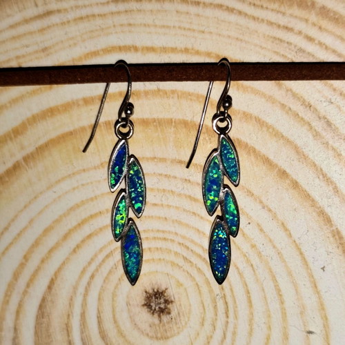 Silver 925 Earrings with Blue Opal Olive Leaf Design like new