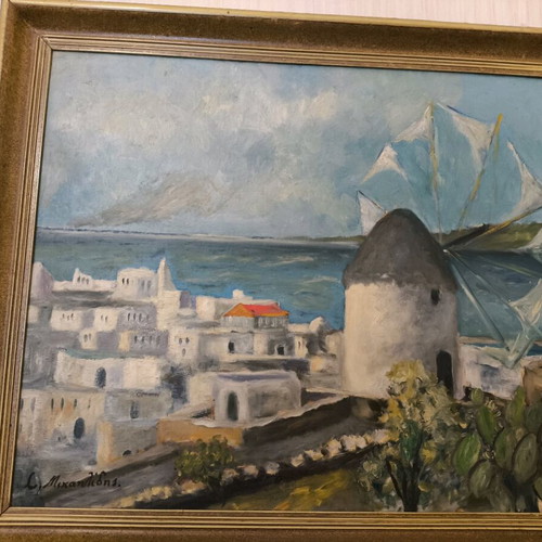 Painting Anemomylos in Mykonos oil on canvas like new