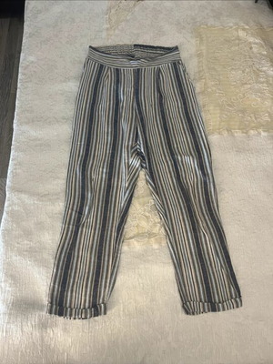 Linen wide-leg pants, striped, elastic waist, size S