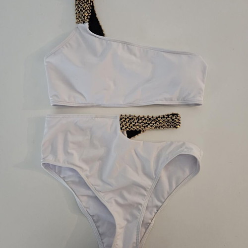 Women's bikini white with gold details, asymmetrical top, like new
