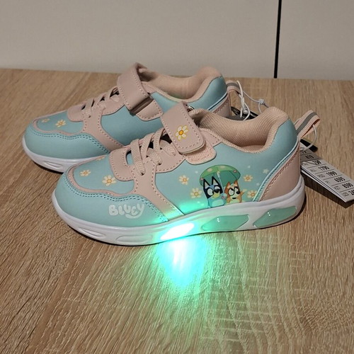 Bluey Sneakers with LED Lights, Size 27, Pink and Turquoise