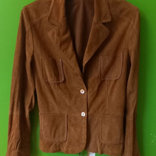Suede jacket used, 100% leather, brown, size M