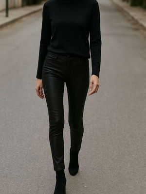 Παντελόνι Scotch & Soda ελαστικό με γυαλιστερή κερωμένη υφή no 28 small καινούργιο, μαύρο