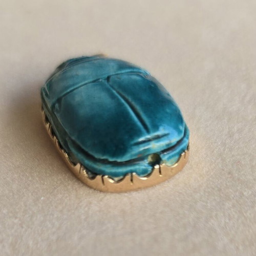 Gold 14K Egyptian scarab pendant, vintage charm