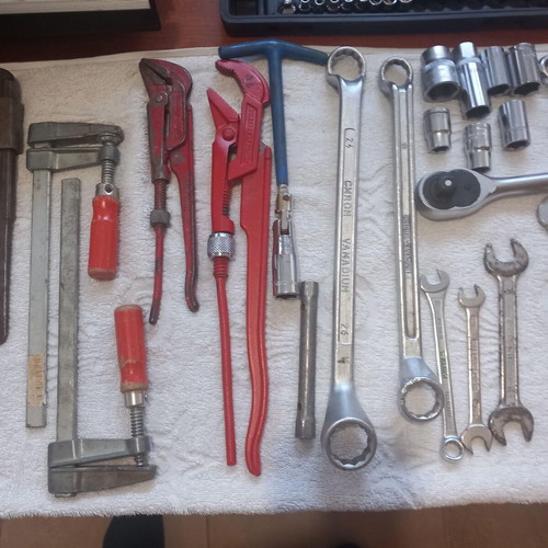 Metal toolbox with tools used