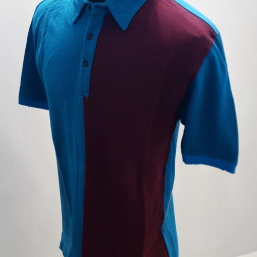 Men's Polo Shirt Color-Block Blue and Burgundy New, Size L