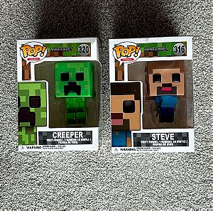 2 Funko Pop! Games Minecraft Steve #316 / Creeper #320