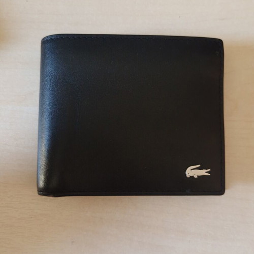 Lacoste leather wallet, black, card and coin holders