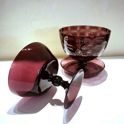 Vintage Amethyst Glass footed dessert bowls σαν καινούργιο, μεσοπολεμικό bohemian