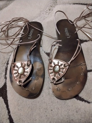 Boho Lace-up Σανδάλια "nappy's" σαν καινούργια με Ethnic λεπτομέρειες καφέ και χρυσαφί