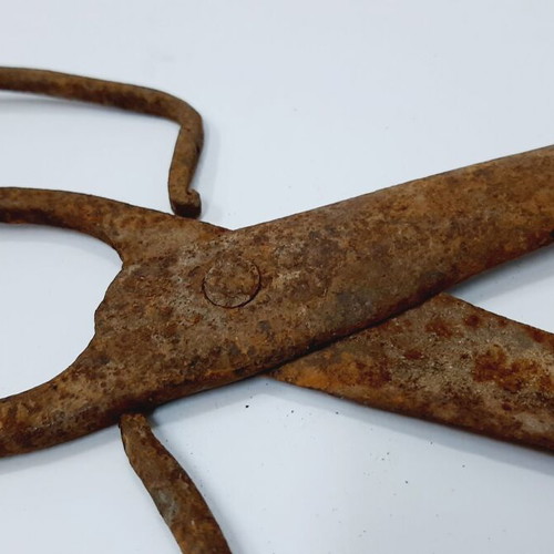 Hand Forged Antique Iron Scissors used, industrial rustic style, 23 cm