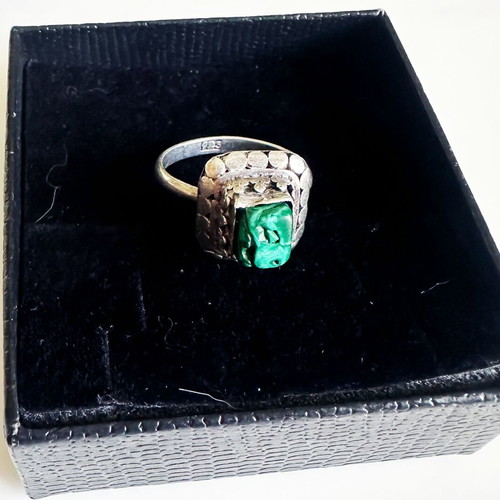 Vintage Silver 925 Ring with Natural Malachite Used