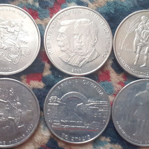 Collectible 500 Drachma Coins like new, pack of 6