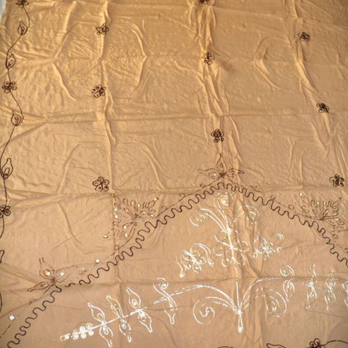 Handmade pareo with sequins silk and cotton blend beige and brown