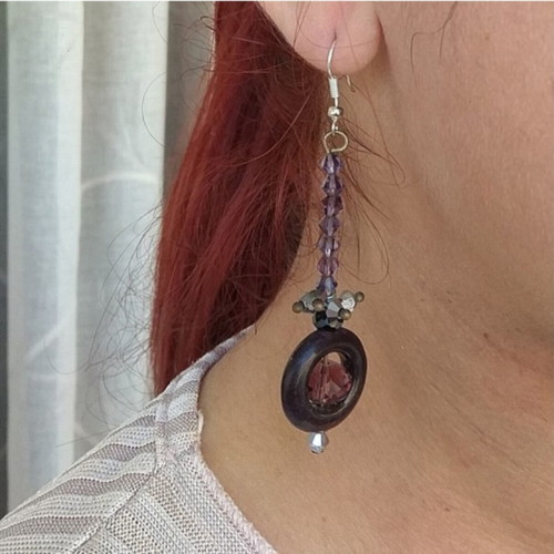 Earrings handmade with purple crystals and semi-precious stone