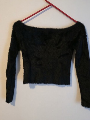 HM Divided Women's Off Shoulder Fuzzy Black Blouse Medium Like New
