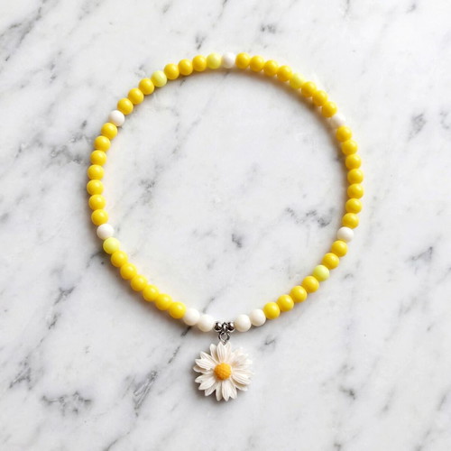 Beaded necklace yellow for spring and summer, new