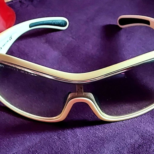 Prada Sport Linea Rossa Sunglasses used, white and beige wrap-around mask style