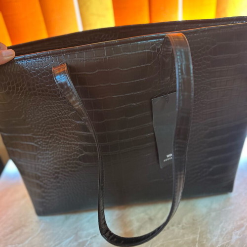 Large women's bag new, black, eco leather with croco texture