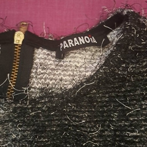 Paranoia small cropped blouse with black fabric pants