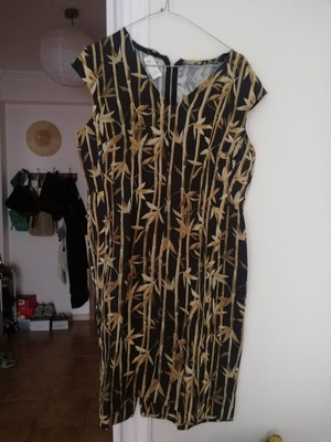 Less Copains Linen Dress with Bamboo Pattern Size 42 Like New