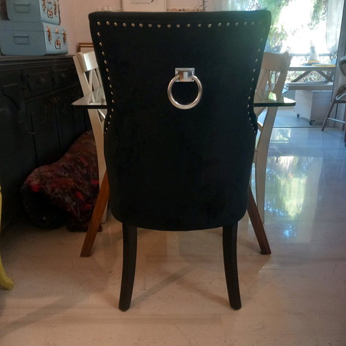 Velvet armchairs like new, one black and one beige with wooden legs