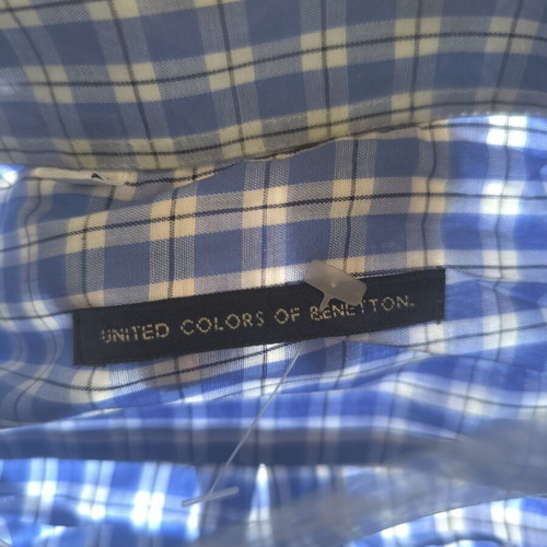 Benetton XL men's dress shirt new with tags, white and blue