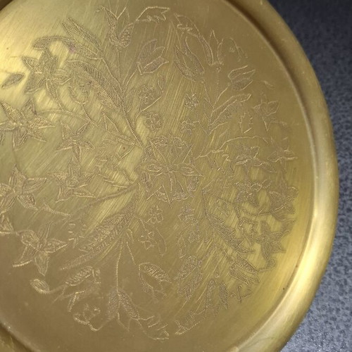 Brass Carved Tray 20cm like new with traditional floral design