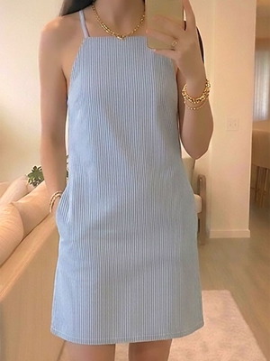 Mango denim midi φόρεμα με τιράντες και ζώνη ανοιχτό μπλε σαν καινούργιο