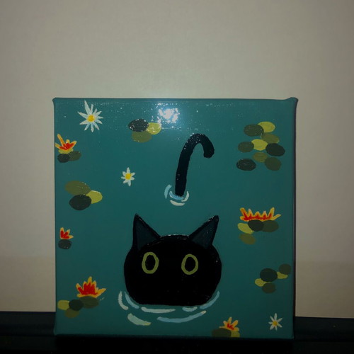 Mini canvas black cat handmade, new