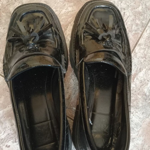 Zara women's loafers black patent leather chunky sole new