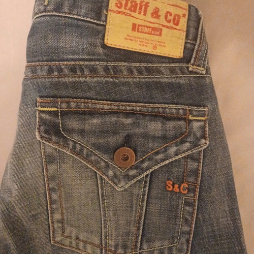 Staff and Co. Jean like new, low waist, straight leg, fringed, size 27, blue