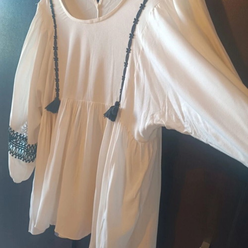 Zic Zac boho blouse M white with black lace details