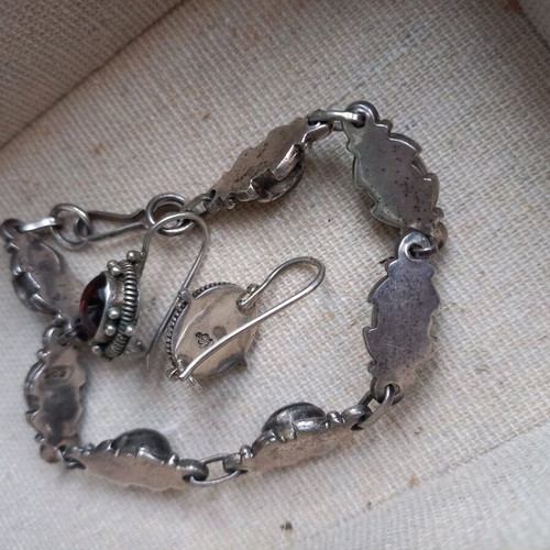 Earrings and bracelet with natural garnets, 925 silver, used, vintage
