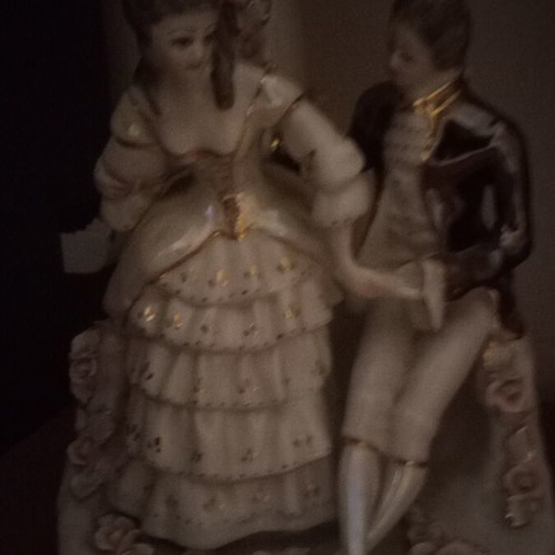 Apulum Romania porcelain table lamp with romantic couple